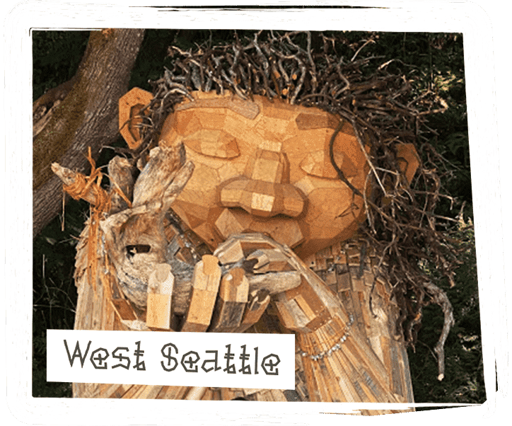 Northwest Trolls whimsical sculpture installation in West Seattle